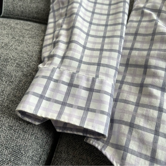 RW&Co men’s dress shirt, white with purple plaid pattern size medium neck, 15 - Picture 4 of 9